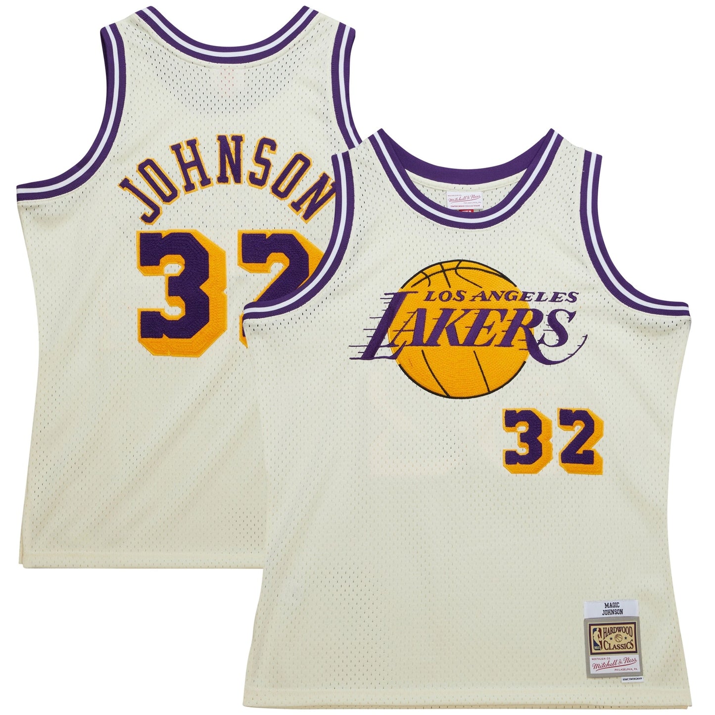 Magic Johnson Los Angeles Lakers Mitchell & Ness Chainstitch Swingman Jersey - Cream