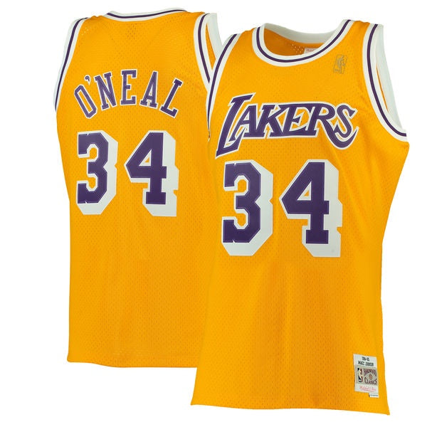 Men's Los Angeles Lakers Shaquille O'Neal Mitchell & Ness Gold 1996-97 Hardwood Classics Swingman Jersey