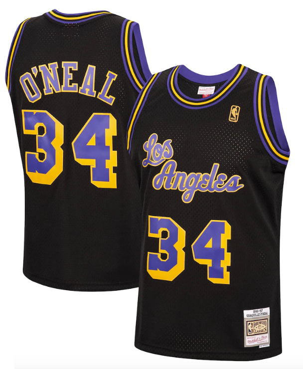 Men's Los Angeles Lakers Shaquille O'Neal Mitchell & Ness Black 1996-97 Hardwood Classics Reload Swingman Jersey-Black