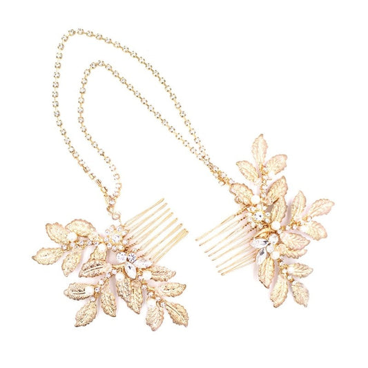 Gold leaf comb chain head jewelry bridal accessories jewelry (gold)